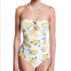 KATE SPADE SWIM LEMONS BANDEAU HALTER ONE PIECE M